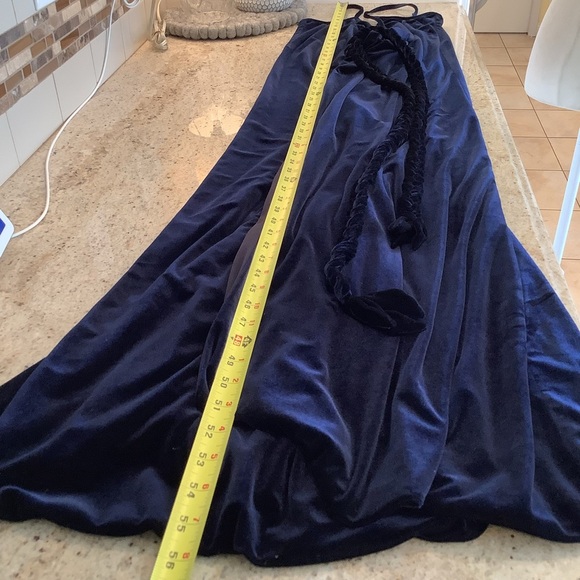 Misa Blue Velvet Wrap Dress Maxi Length Rope Belt - Picture 9 of 10